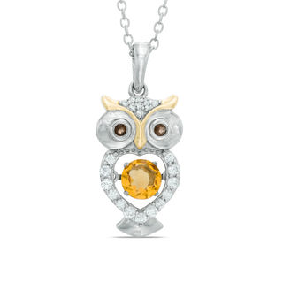 Unstoppable Love™ 5.0mm Citrine and Lab-Created White Sapphire Owl Pendant in Sterling Silver and 14K Gold Plate