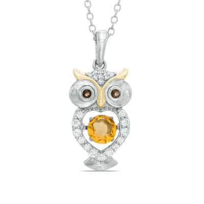 Unstoppable Love™ 5.0mm Citrine and Lab-Created White Sapphire Owl Pendant in Sterling Silver and 14K Gold Plate