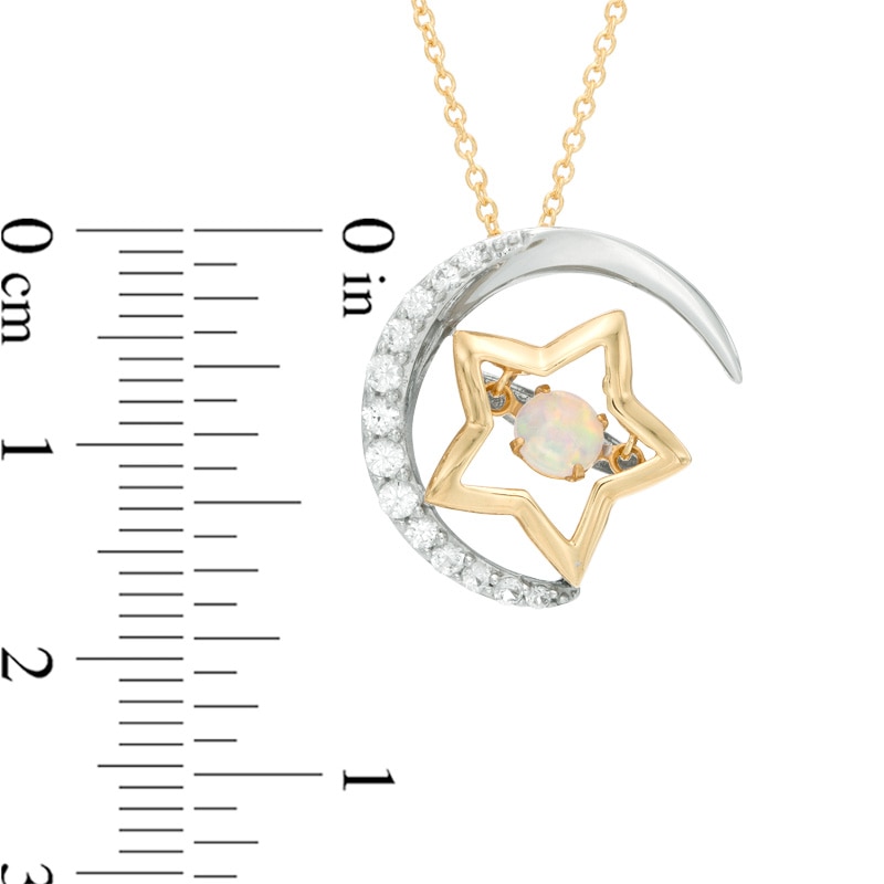 Main Image 2 of Unstoppable Love™ Lab-Created Opal and White Sapphire Moon and Star Pendant in Sterling Silver and 14K Gold Plate