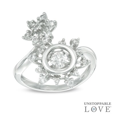 Unstoppable Love™ 4.0mm Lab-Created White Sapphire Snowflake Bypass Ring in Sterling Silver