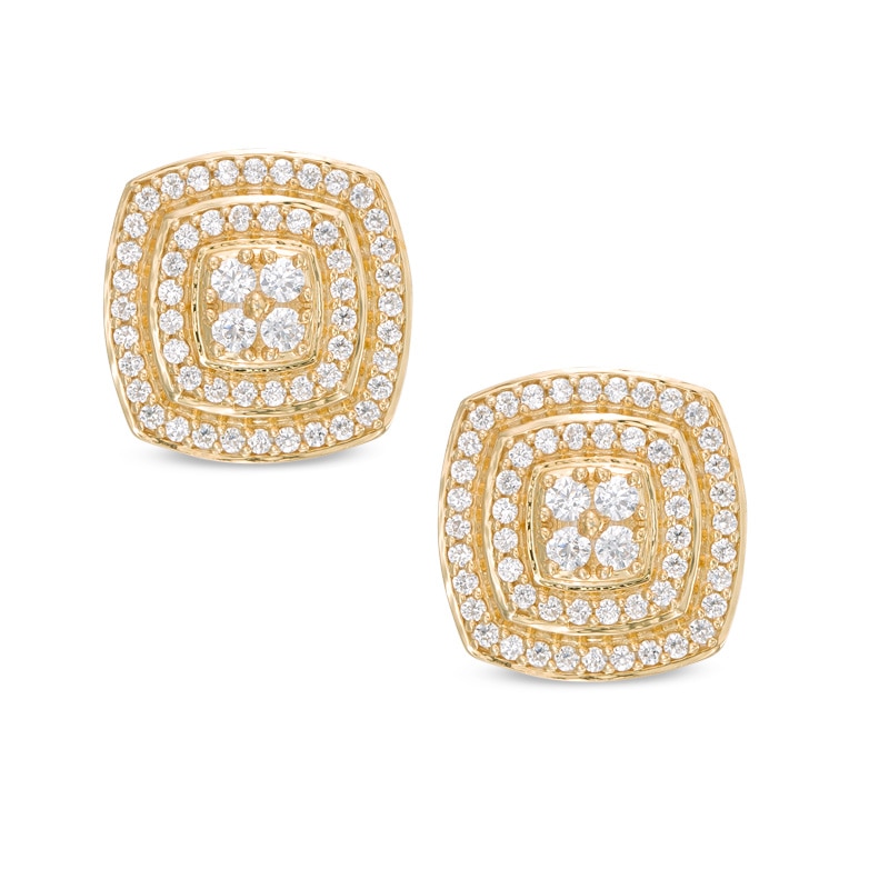 0.50 CT. T.W. Multi-Diamond Cushion Frame Stud Earrings in 10K Gold|Peoples Jewellers