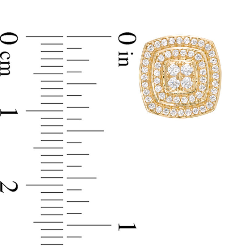 0.50 CT. T.W. Multi-Diamond Cushion Frame Stud Earrings in 10K Gold|Peoples Jewellers