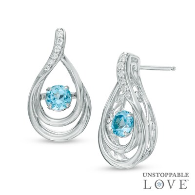 Unstoppable Love™ 4.5mm Swiss Blue Topaz and Lab-Created White Sapphire Teardrop Earrings in Sterling Silver