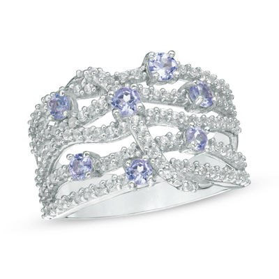 Tanzanite and Lab-Created White Sapphire Wavy Orbit Ring in Sterling Silver