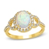 Thumbnail Image 0 of Oval Lab-Created Opal and White Sapphire Buckle Frame Ring in 10K Gold