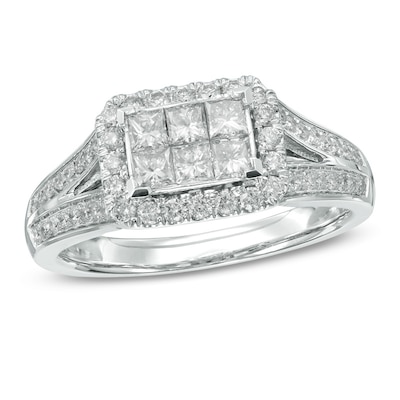 1.00 CT. T.W. Princess-Cut Composite Diamond Frame Split Shank Engagement Ring in 10K White Gold