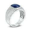 Thumbnail Image 1 of Men's Cushion-Cut Blue Star Topaz and Diamond Accent Satin Ring in 10K White Gold