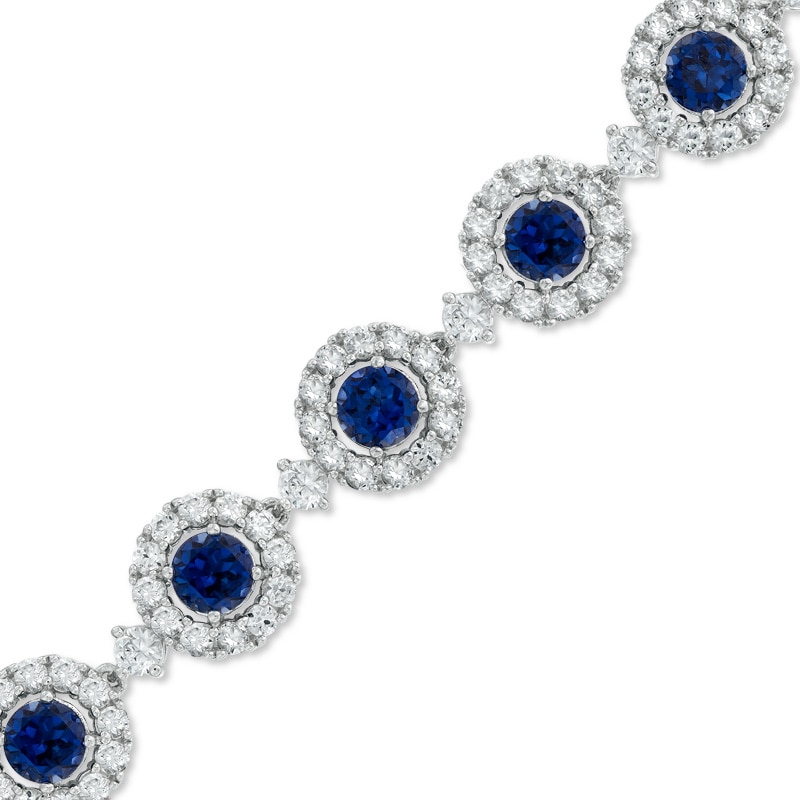 5.0mm Lab-Created Blue and White Sapphire Frame Bracelet in Sterling Silver - 7.25"|Peoples Jewellers