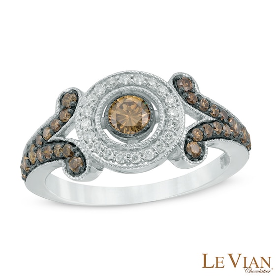 Le Vian Chocolate Diamonds® 0.67 CT. T.W. Diamond Frame Vintage-Style Ring in 14K Vanilla Gold®