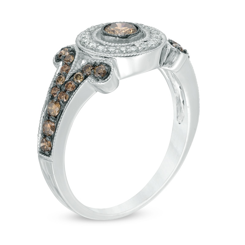 Le Vian Chocolate Diamonds® 0.67 CT. T.W. Diamond Frame Vintage-Style Ring in 14K Vanilla Gold®|Peoples Jewellers