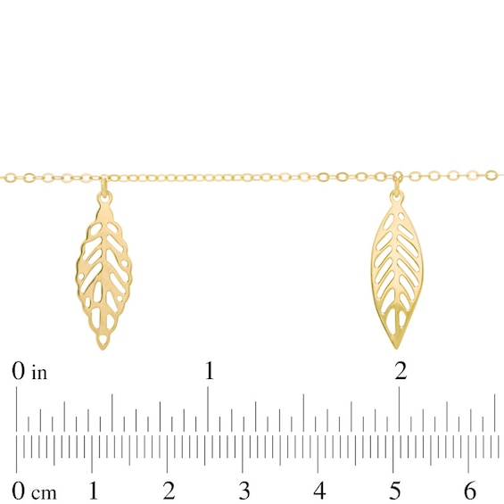 Fancy Dangling Leaf Station Necklace in 10K Gold