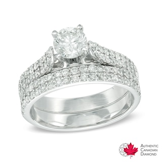 1.45 CT. T.W. Certified Canadian Diamond Bridal Set in 14K White Gold (I/I2)