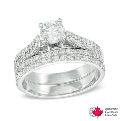 1.45 CT. T.W. Certified Canadian Diamond Bridal Set in 14K White Gold (I/I2)