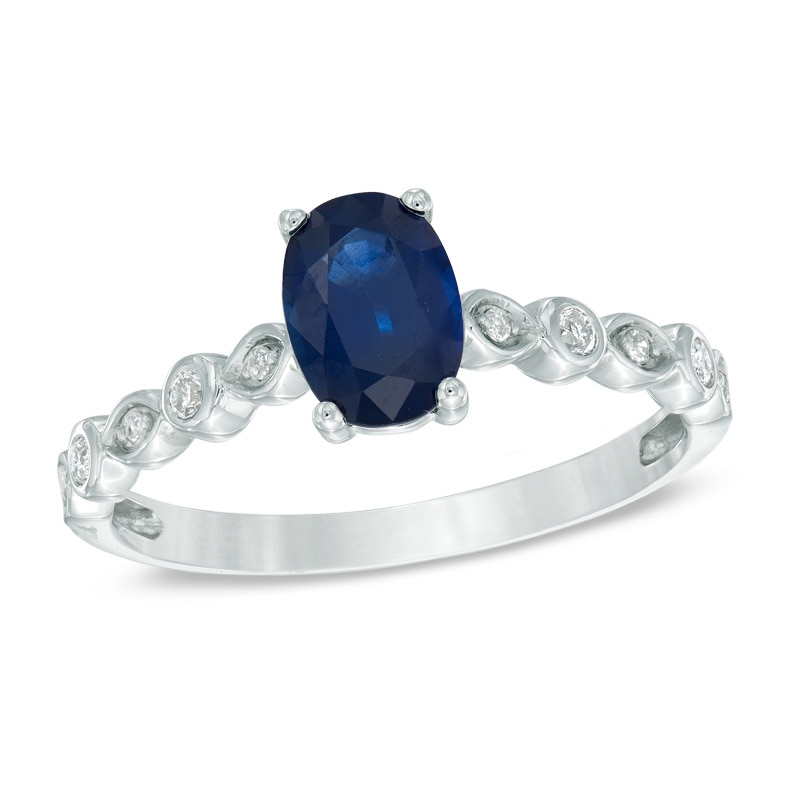 Your Stone Your Story™ Oval Blue Sapphire and Diamond Accent Ring in 14K White Gold|Peoples Jewellers