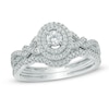 Thumbnail Image 0 of 0.50 CT. T.W. Diamond Oval Frame Loose Braid Bridal Set In 10K White Gold