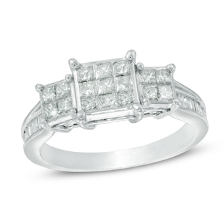 1.00 CT. T.W. Princess-Cut Composite Diamond Three Stone Engagement Ring in 10K White Gold