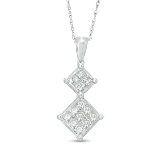 1.00 CT. T.W. Princess-Cut Double Composite Diamond Pendant in 10K White Gold