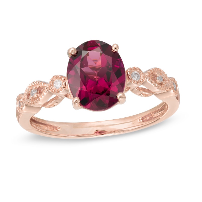 Your Stone Your Story™ Oval Rhodolite Garnet and Diamond Accent Vintage-Style Ring in 14K Rose Gold|Peoples Jewellers