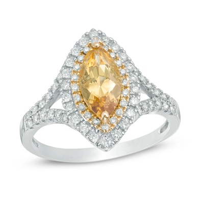 Your Stone Your Story™ Marquise Yellow Beryl and 0.33 CT. T.W. Diamond Double Frame Ring in 14K Two-Tone Gold