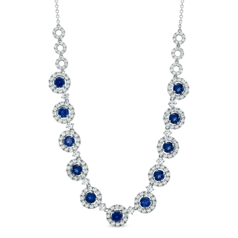 Main Image 1 of 5.0mm Lab-Created Blue and White Sapphire Frame Necklace in Sterling Silver - 16&quot;