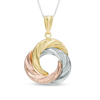 Triple Interlocking Circle Pendant in 10K Tri-Tone Gold