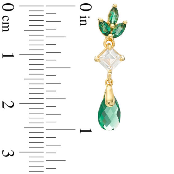 Lab-Created Green Quartz and White Sapphire Flower Drop Earrings in Sterling Silver with 18K Gold Plate