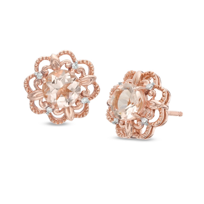 5.0mm Morganite and Diamond Accent Flower Frame Stud Earrings in 10K Rose Gold