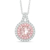 7.0mm Lab-Created Pink and White Sapphire Double Frame Pendant in Sterling Silver and 14K Rose Gold Plate