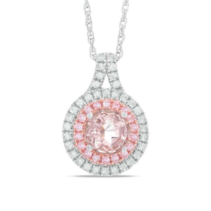 7.0mm Lab-Created Pink and White Sapphire Double Frame Pendant in Sterling Silver and 14K Rose Gold Plate|Peoples Jewellers
