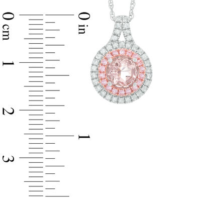 7.0mm Lab-Created Pink and White Sapphire Double Frame Pendant in Sterling Silver and 14K Rose Gold Plate