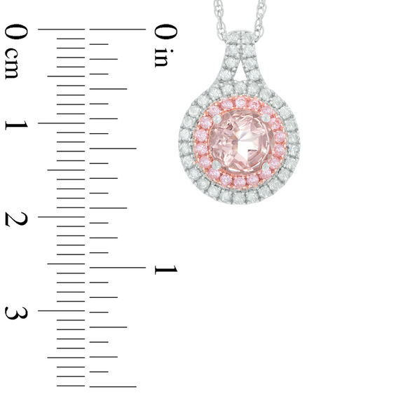 7.0mm Lab-Created Pink and White Sapphire Double Frame Pendant in Sterling Silver and 14K Rose Gold Plate