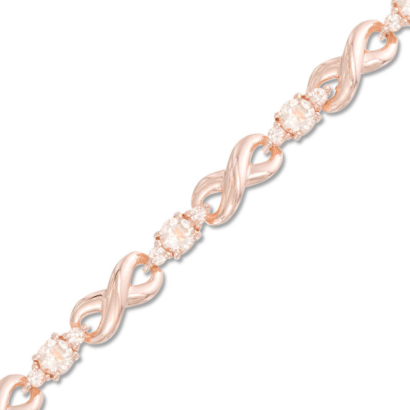 Morganite and Lab-Created White Sapphire Infinity Link Bracelet in Sterling Silver and 18K Rose Gold Plate - 7.25"