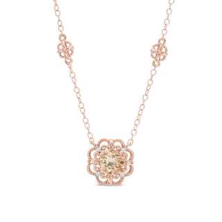 6.0mm Morganite and Diamond Accent Flower Necklace in 10K Rose Gold - 17"