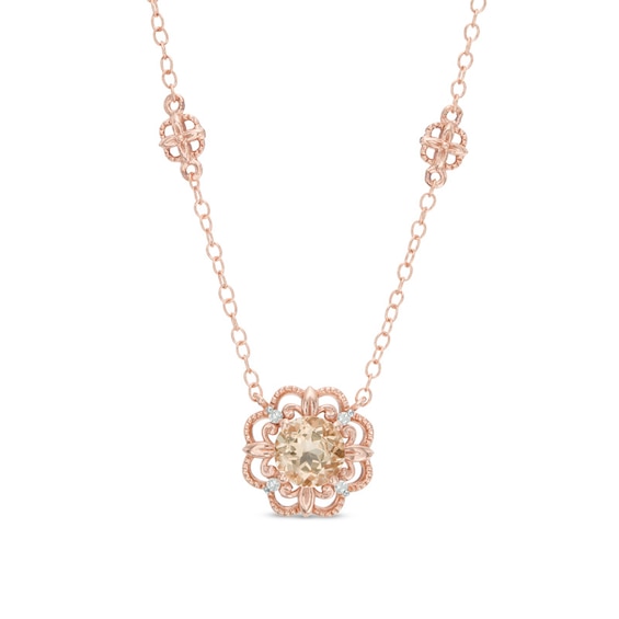 6.0mm Morganite and Diamond Accent Flower Necklace in 10K Rose Gold - 17"