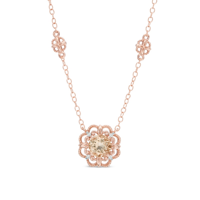6.0mm Morganite and Diamond Accent Flower Necklace in 10K Rose Gold - 17"|Peoples Jewellers