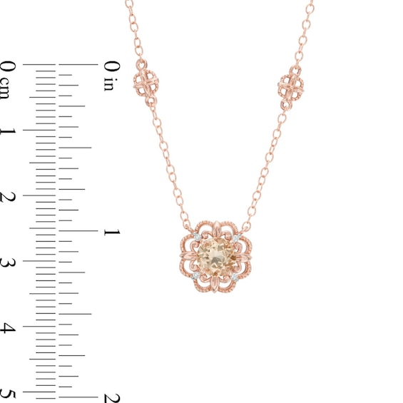 6.0mm Morganite and Diamond Accent Flower Necklace in 10K Rose Gold - 17"