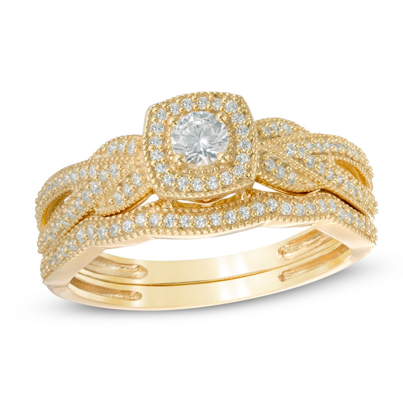 0.36 CT. T.W. Diamond Cushion Frame Vintage-Style Twist Shank Bridal Set in 10K Gold|Peoples Jewellers