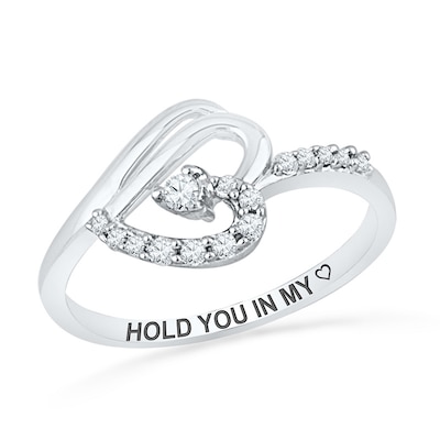 1/6 CT. T.W. Diamond Engraved Sideways Heart Promise Ring in Sterling Silver (1 Line)