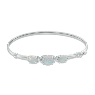 Oval Lab-Created Opal and White Sapphire Three Stone Bangle in Sterling Silver