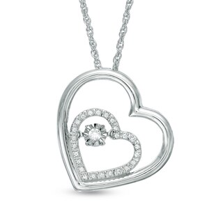 Unstoppable Love™ 0.09 CT. T.W. Diamond Double Tilted Heart Pendant in Sterling Silver