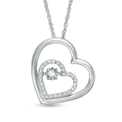 Unstoppable Love™ 0.09 CT. T.W. Diamond Double Tilted Heart Pendant in Sterling Silver