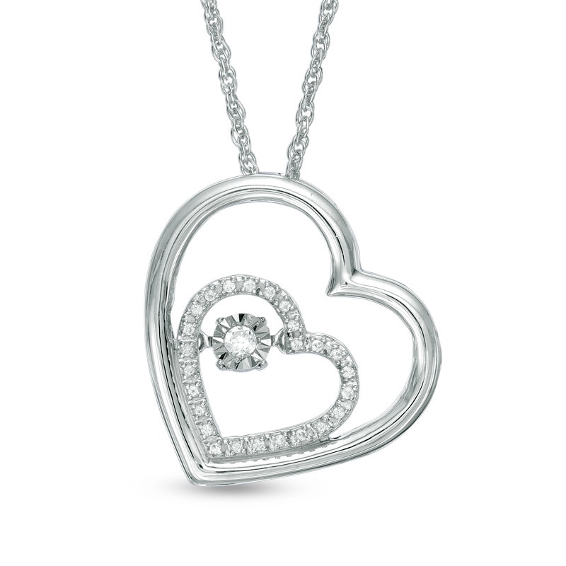 Unstoppable Love™ 0.09 CT. T.W. Diamond Double Tilted Heart Pendant in Sterling Silver|Peoples Jewellers