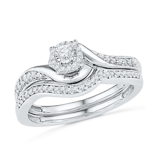 0.23 CT. T.W. Diamond Swirl Frame Bridal Set in Sterling Silver