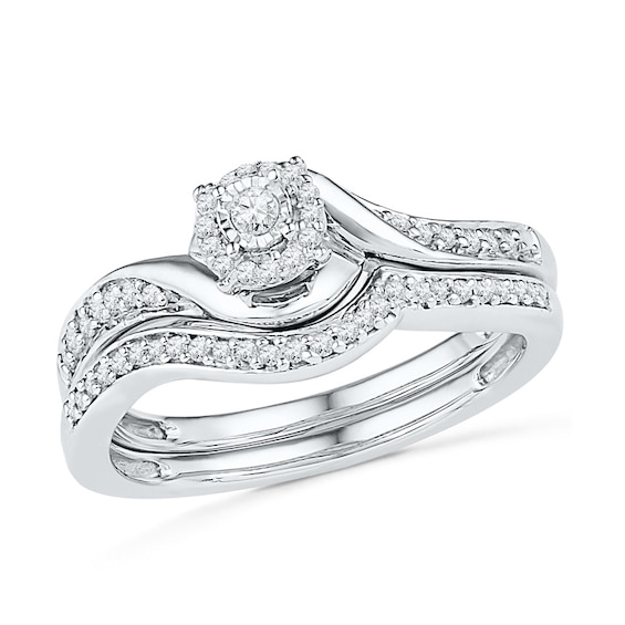 0.23 CT. T.W. Diamond Swirl Frame Bridal Set in Sterling Silver