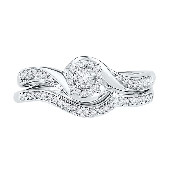 0.23 CT. T.W. Diamond Swirl Frame Bridal Set in Sterling Silver