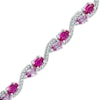 Thumbnail Image 0 of Oval Lab-Created Ruby and Pear-Shaped Pink Sapphire Wave Link Bracelet in Sterling Silver - 7.25"