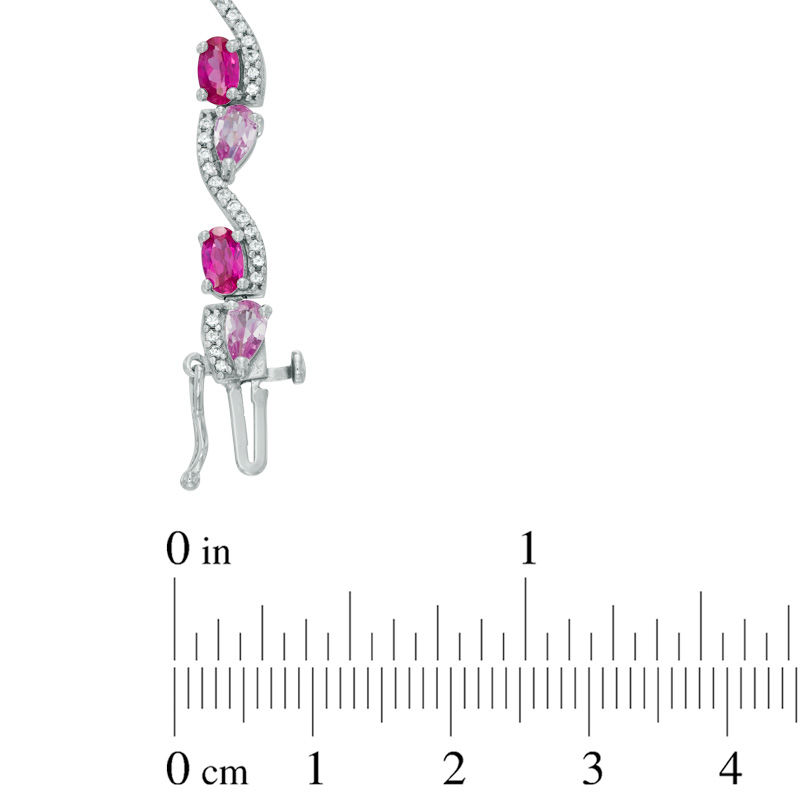 Oval Lab-Created Ruby and Pear-Shaped Pink Sapphire Wave Link Bracelet in Sterling Silver - 7.25"