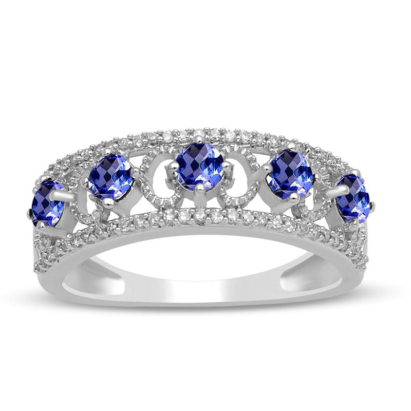 Tanzanite and 0.15 CT. T.W. Diamond Five Stone Band in 10K White Gold|Peoples Jewellers