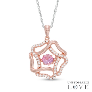 Unstoppable Love™ Lab-Created Pink and White Sapphire Flower Pendant in Sterling Silver with 14K Rose Gold Plate