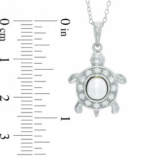 5.5-6.0mm Oval Freshwater Cultured Pearl and Lab-Created White Sapphire Turtle Pendant in Sterling Silver